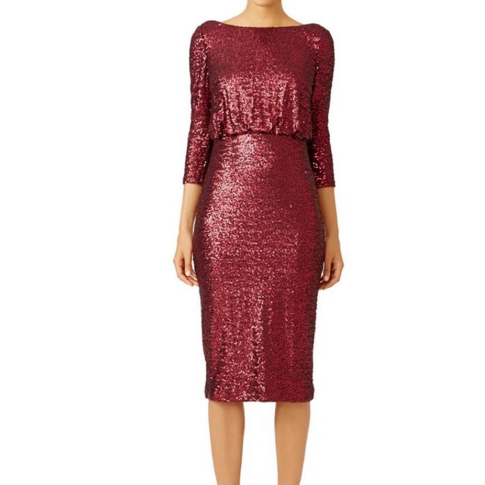 Badgley Mischka Burgundy Sequin Long Sleeve Dress